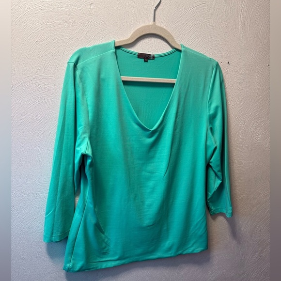 JudyP Rachel Ruched Bottom 3/4 Sleeve Top Teal Size XL Made in USA - Picture 2 of 4